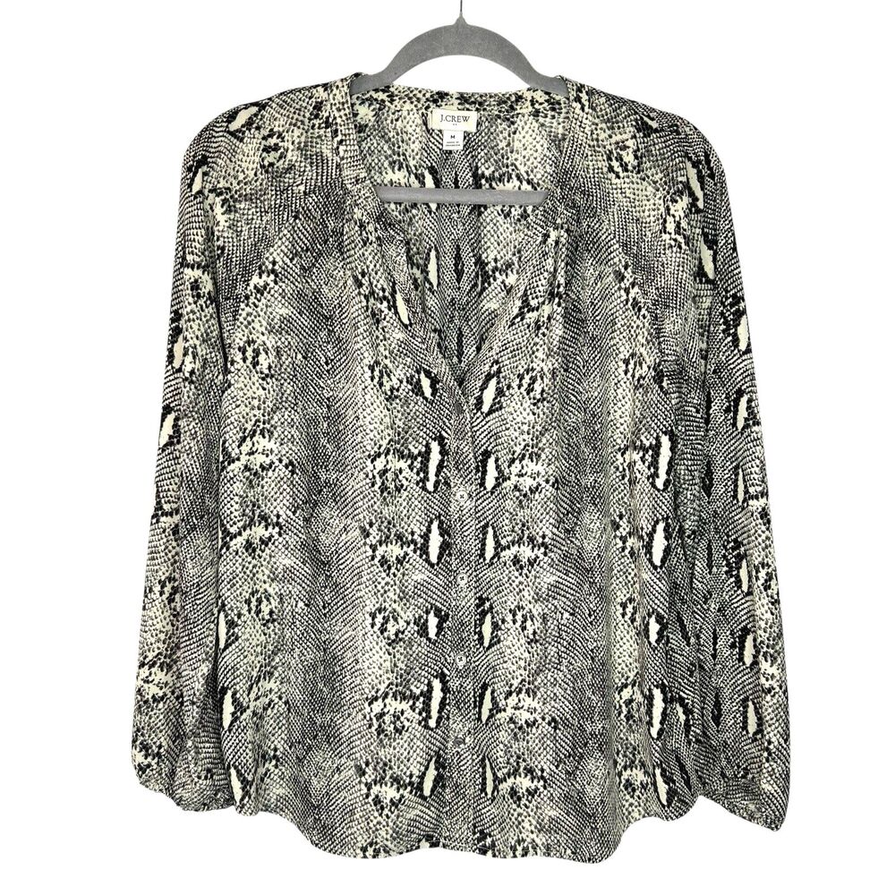 J.Crew Snakeskin Print V-neck Button Front Blouse Top Size Medium J Crew